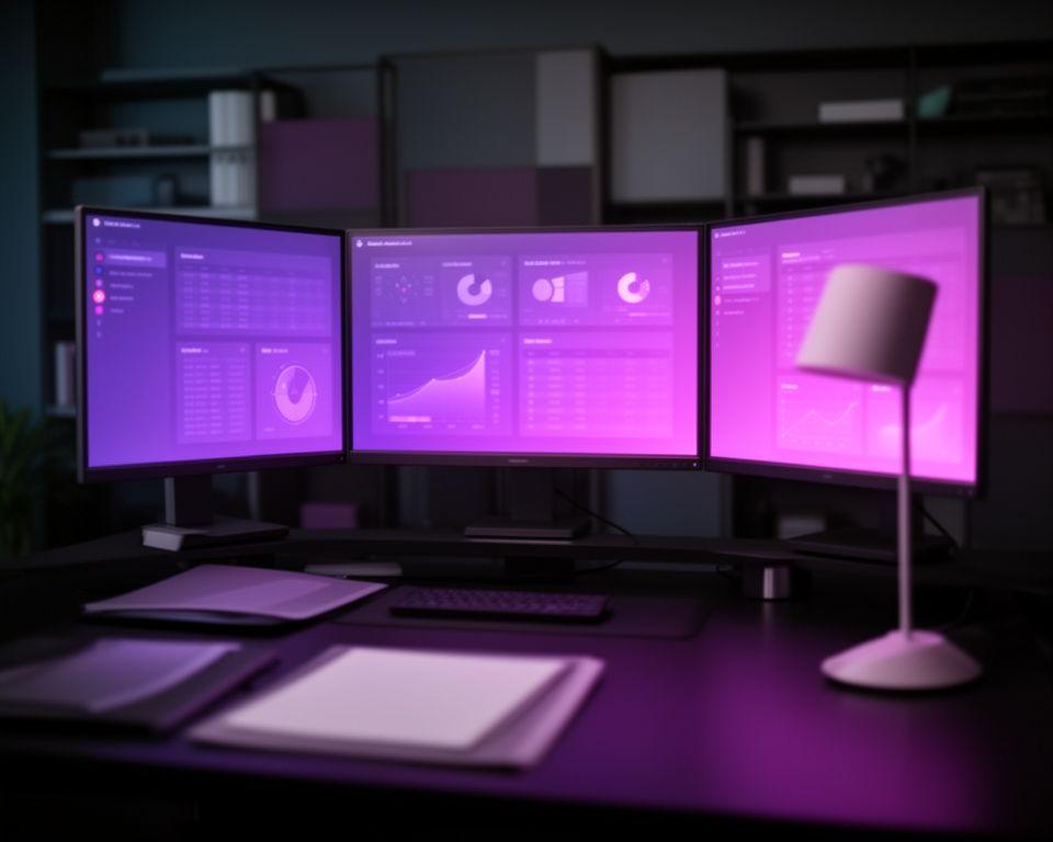 Kyiv office workspace with secure document review screens and a calm technical briefing atmosphere